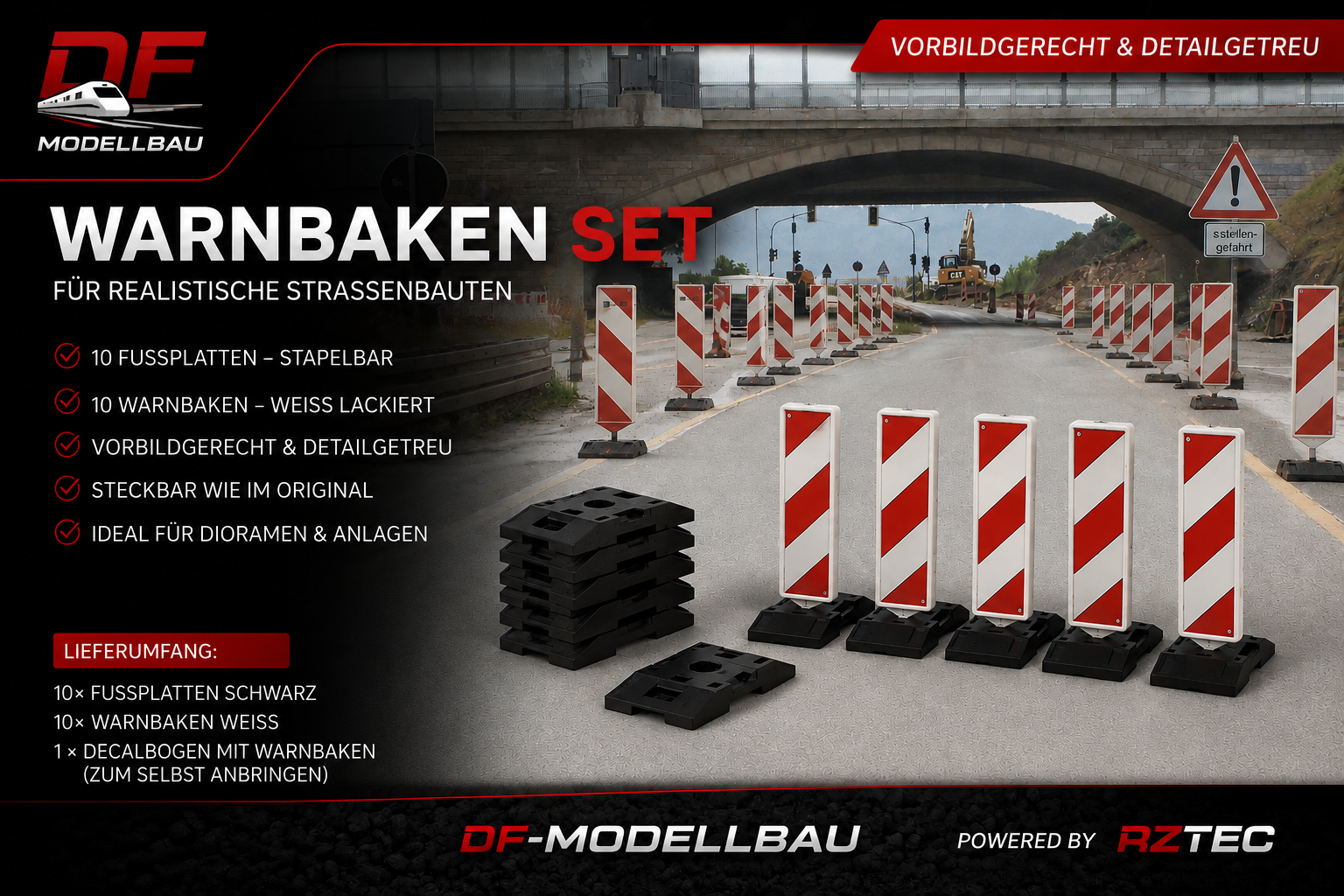 H0 10 Fussplatten + 10 Warnbaken Bausatz